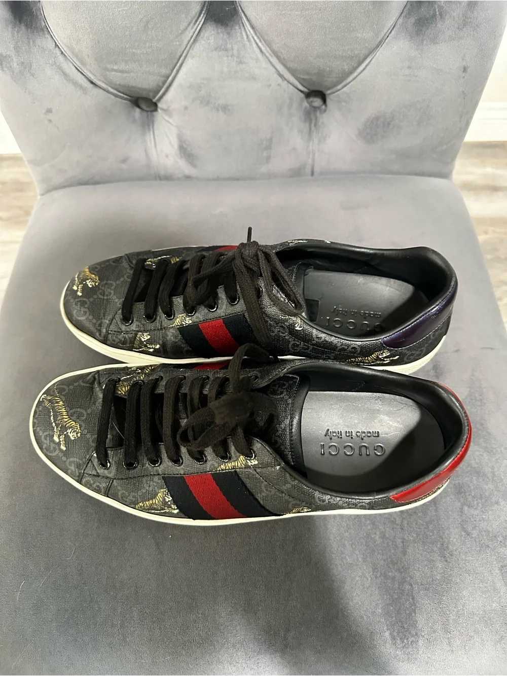 Gucci Black & Red Web Stripe Tiger Print Men’s Sneakers